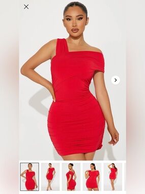 Fashion Nova Red Asymmetrical One-Shoulder Ruched Mini Dress